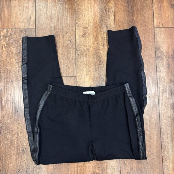 ST. JOHN Collection Black Genuine Leather Side Stripe Legging Pants Women's S - Picture 2 of 11